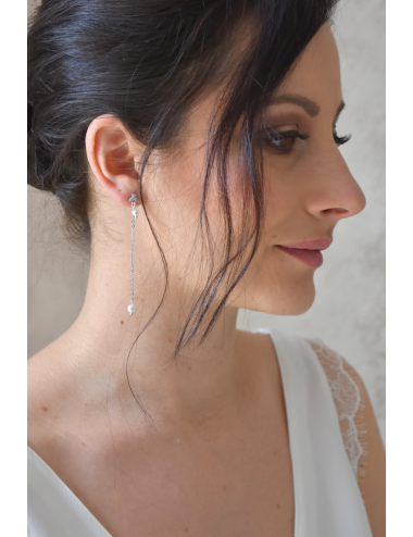 Boucles d'oreilles pour mariée, pendantes en strass de zirconium.