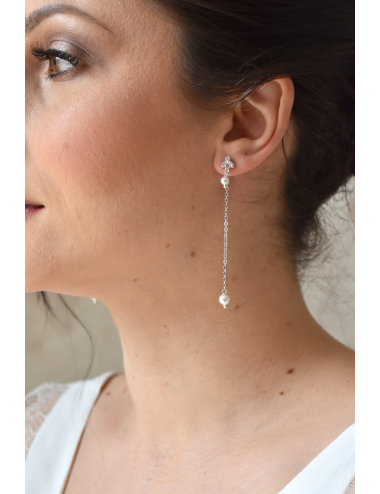 Boucles d'oreilles pour mariée, pendantes en strass de zirconium.