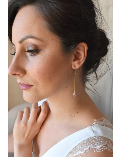 Boucles d'oreilles Pure pour mariée gouttes transparentes sur chaine