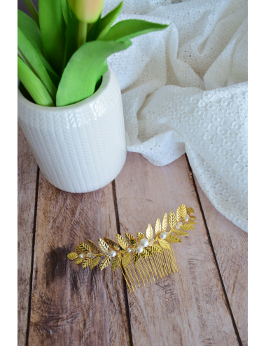 Peigne pour la mariée grande feuille dorée pour le chignon modèle Anaé