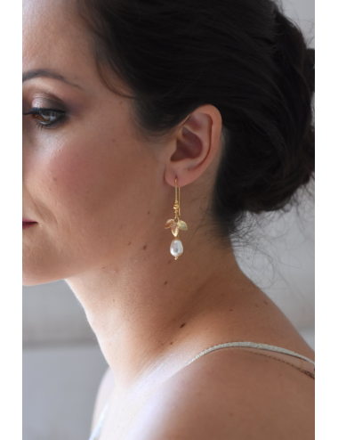 Boucles d'oreilles de mariée bohème dorées avec feuilles, Zen