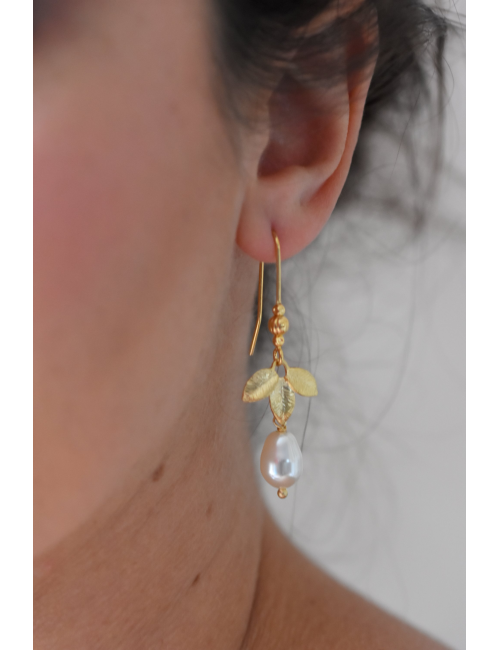 Boucles d'oreilles de mariée bohème dorées avec feuilles, Zen