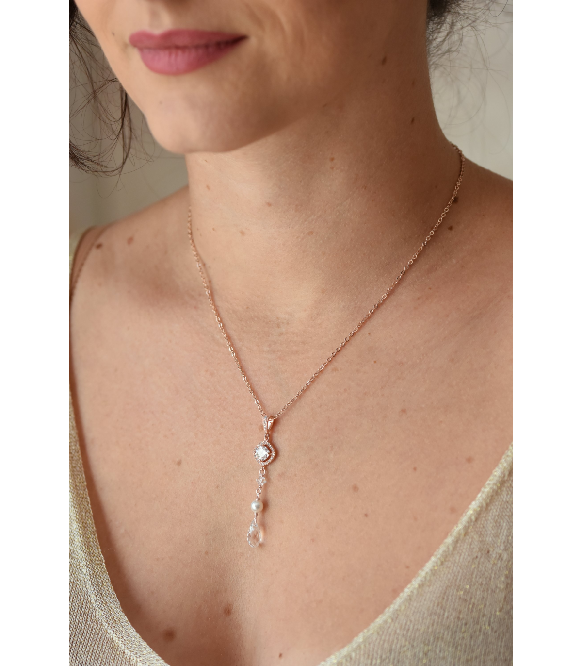 Eva - Collier de mariée avec perles pendantes