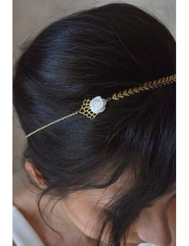 Headband pour la mariée de style bohème chic avec chaine dorée.