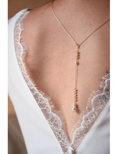 Collier de dos court Oly avec chainette pour la mariée en robe dos nu