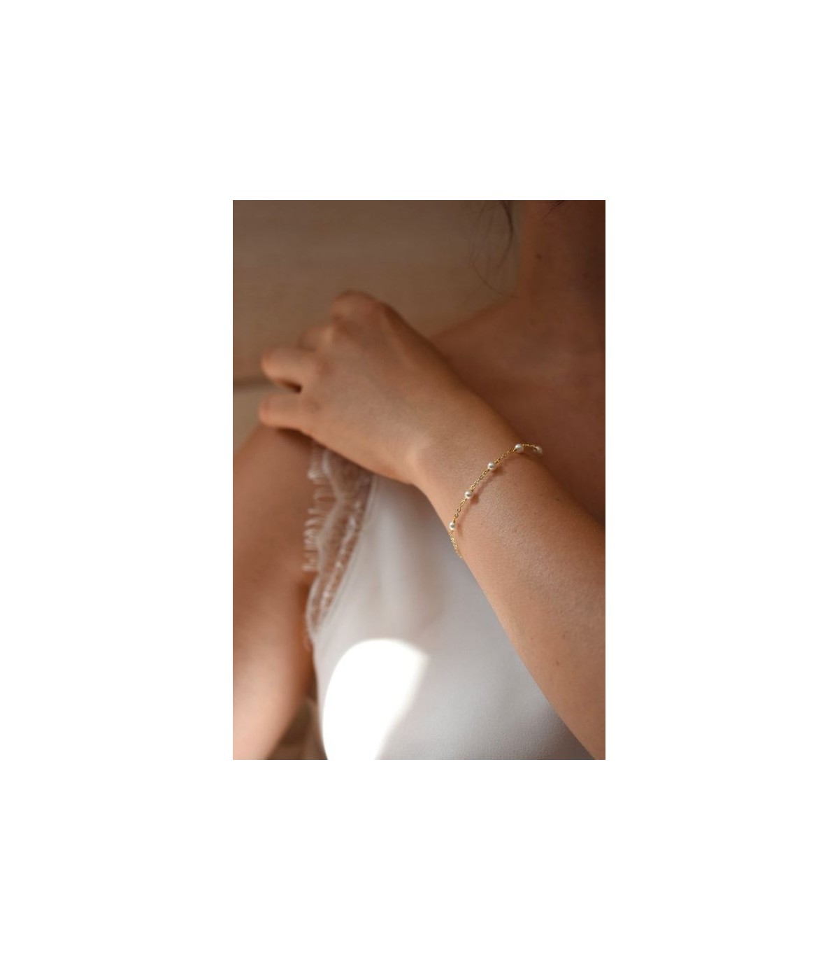 Bracelet de mariée fine chainette et perles en cristal swarovski