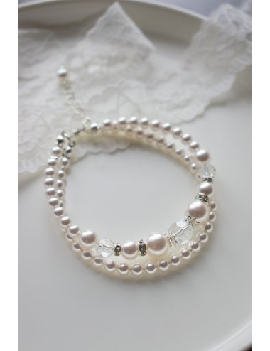 Bracelet de mariée modèle Célia, deux rangs de perles et cristaux.