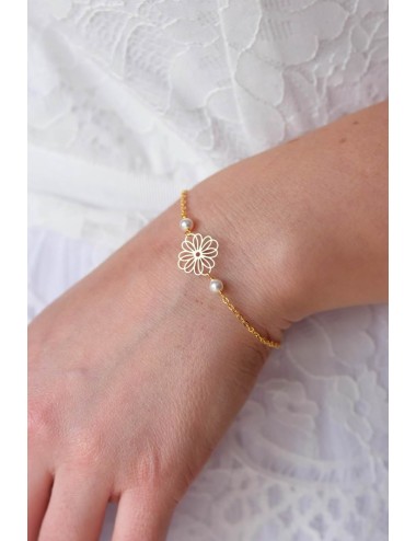 Bracelet fin pour la mariée avec fleur en plaqué or Daisy.