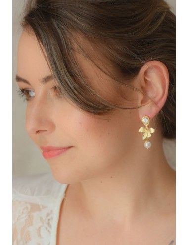 Boucles d'oreilles pour mariée en perles et fleur d'orchidee, Solstice