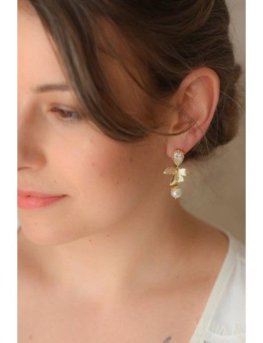 Boucles d'oreilles pour mariée en perles et fleur d'orchidee, Solstice