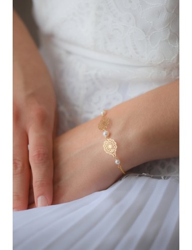 Bracelet fin pour la mariée avec estampes et perles Phaline