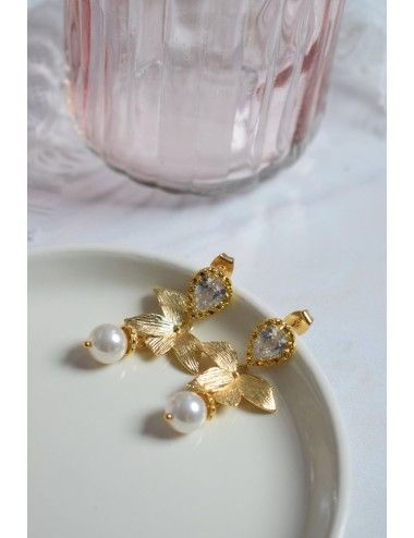 Boucles d'oreilles pour mariée en perles et fleur d'orchidee, Solstice