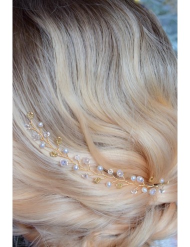 Bijou de cheveux pour la mariée modèle Olivia, en perles et cristaux.