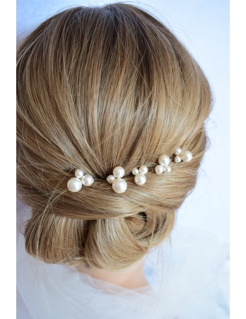 Pics à chignon de mariée en perles nacrées, lot de 5 pics à perles