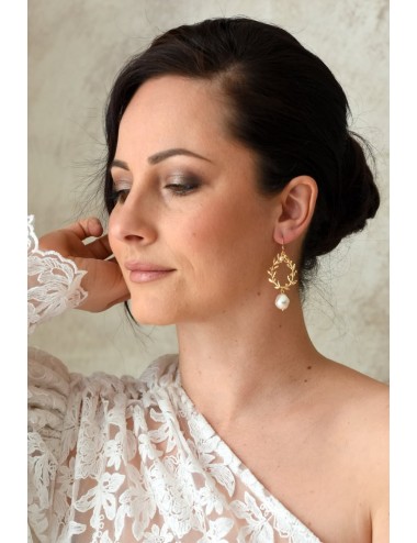 Boucles d'oreilles mariée Leopoldine, bohème chic avec motif laurier