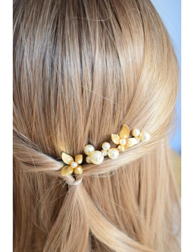 Pics à perles et fleurs dorées ou argentées pour le chignon de mariée