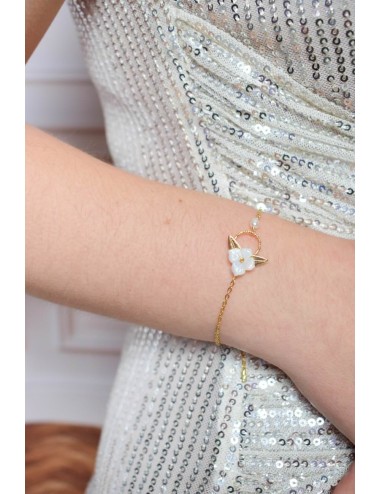 Bracelet pour la mariée modèle Mirage, fleur de nacre et feuilles