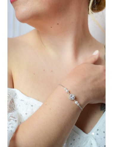 Bracelet pour la mariée modèle Evangeline, perles et strass sur chaine