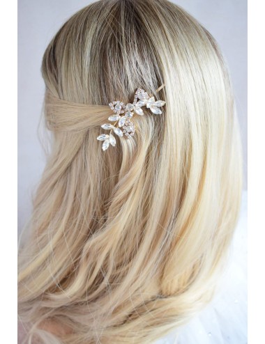 Barrette pour la mariée dorée modèle Romy, branche strassée