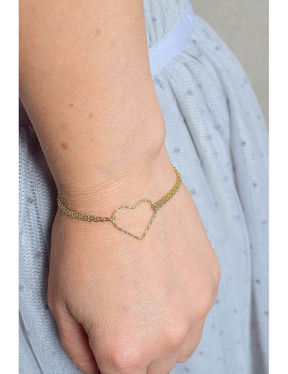 Bracelet pour témoin de mariage avec un coeur doré et fine chaîne