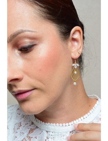 Boucles d'oreilles de mariage de style art deco avec perles, Topaze