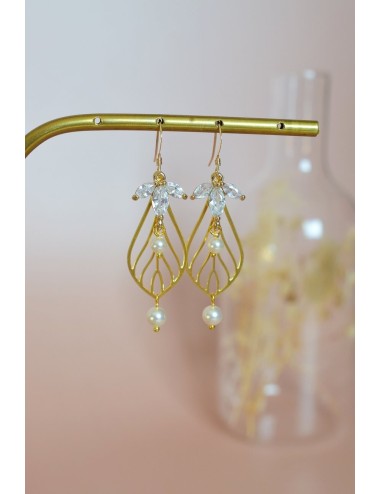 Boucles d'oreilles de mariage de style art deco avec perles, Topaze