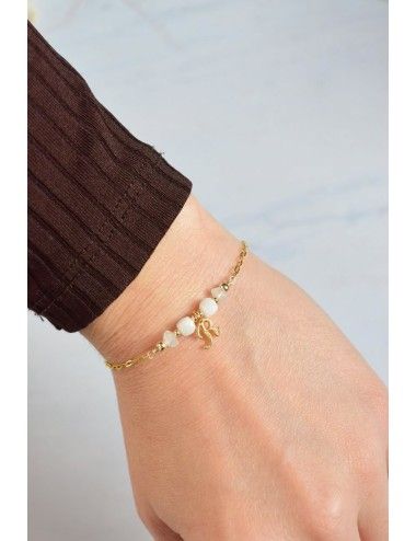 Bracelet pierre de Lune blanche + initiale