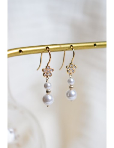 Boucles d'oreilles pendantes pour mariée, fleurs et feuilles, Sanka