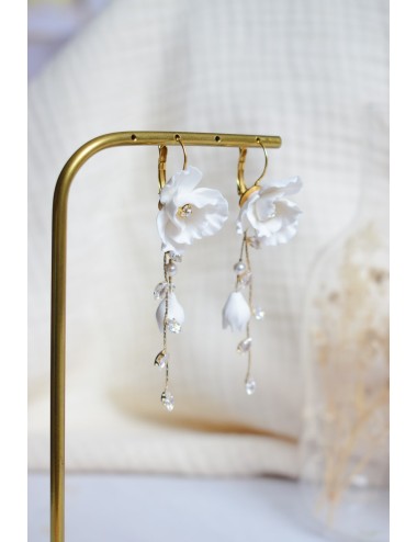 Boucles d'oreilles de mariage fleuries avec chute de perles, Eclosion