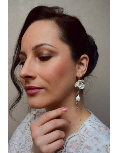 Boucles d'oreilles de mariage fleuries avec chute de perles, Eclosion