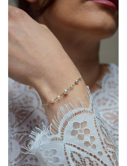 Bracelet pour la mariée modèle Savanah, perles et cristaux.