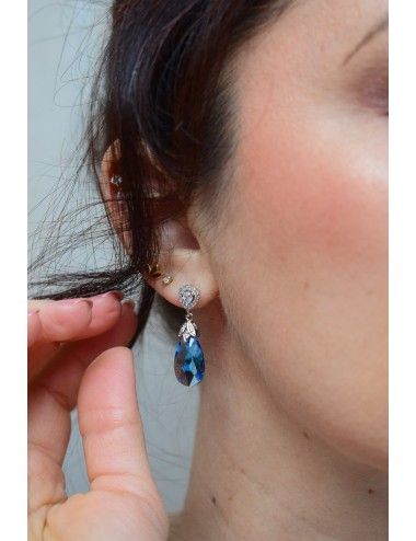 Boucles d'oreilles pour mariée, pendantes en perles de cristal bleues