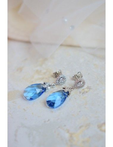 Boucles d'oreilles pour mariée, pendantes en perles de cristal bleues