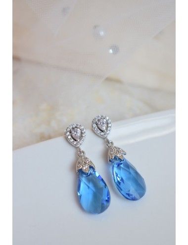 Boucles d'oreilles pour mariée, pendantes en perles de cristal bleues