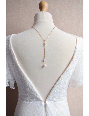 Collier de dos Alix court avec chainette pour la mariée en robe dos nu