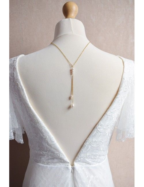 Collier de dos Alix court avec chainette pour la mariée en robe dos nu