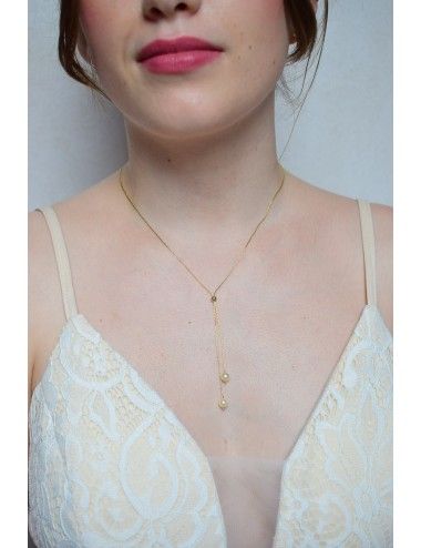 Collier de mariage Escale en forme de Y avec une chaine fine + perles