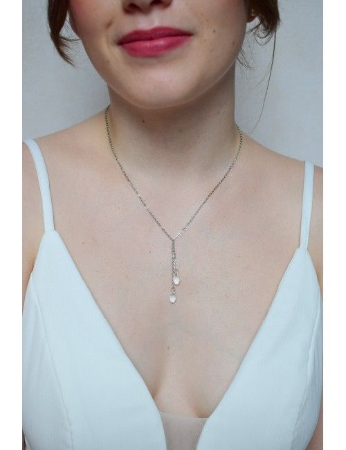 Collier de mariée Pluie d'avril avec gouttes de cristal transparent