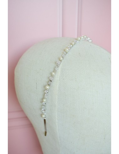 Headband pour la mariée bohème, avec perles et feuille dorée.