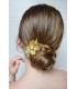 pince à cheveux Lemon pour la mariée avec une belle fleur dorée, des feuilles et des perles