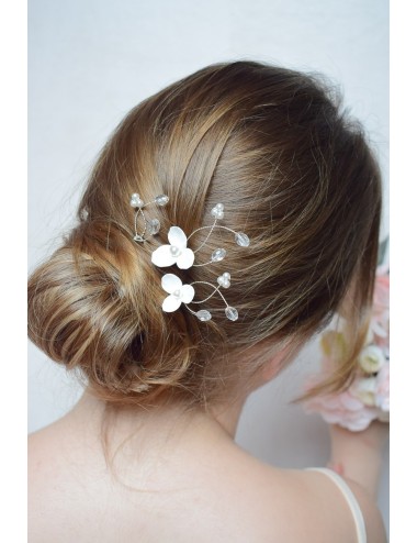 Pics à chignon de mariée Nova, lot de 3 pics à perles et fleurs.