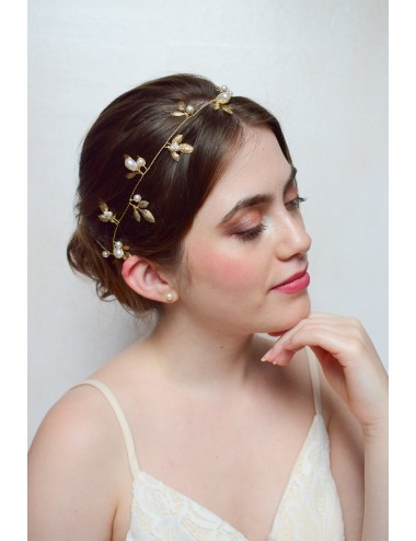 Heabdand cheveux pour la mariée style bohème chic doré avec feuilles