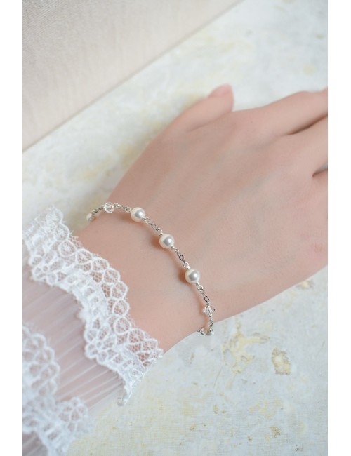 Bracelet pour la mariée modèle Clélie, perles et strass sur chaine