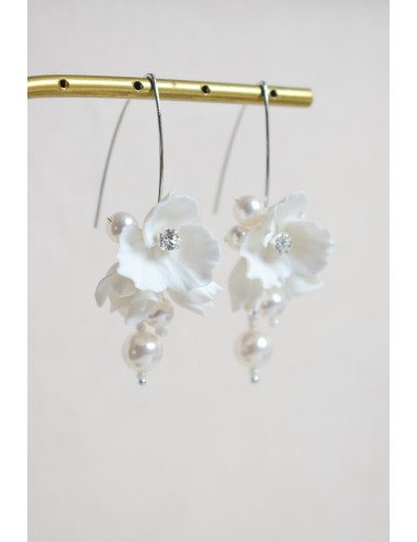 Boucles d'oreilles maxi crochets fleurs en porcelaine froide Boréale.