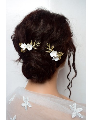 Lot de 2 pics à cheveux Boheme chic avec perles et fleurs