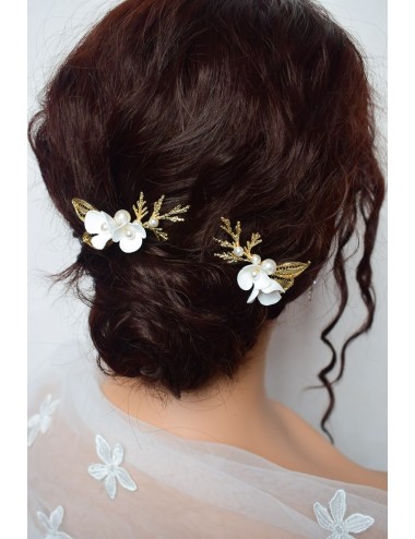 Lot de 2 pics à cheveux Boheme chic avec perles et fleurs