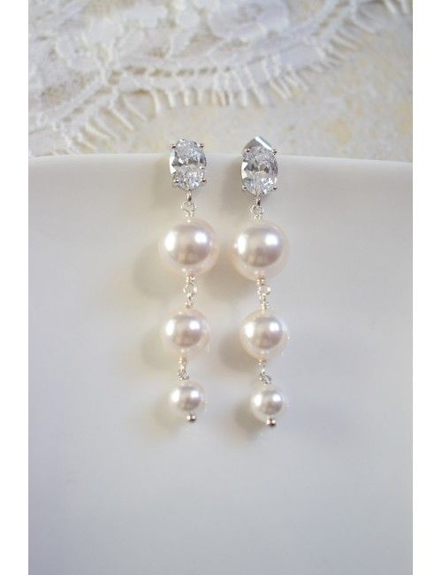 Boucles d'oreilles Chandelier pour la mariée avec cascade de perles