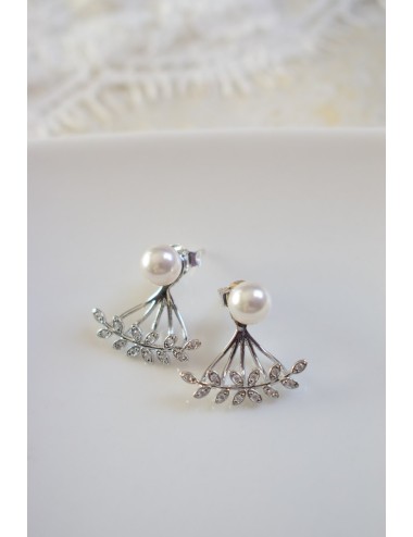 Boucles d'oreilles Thelma pour mariée avec perle devant et strass