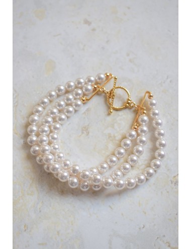 Bracelet de mariée modèle Natacha, 3 rangs de perles nacrées