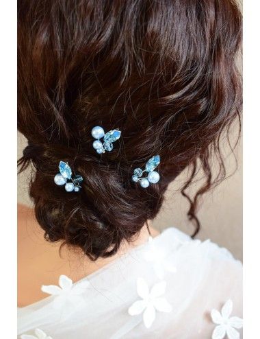 Pic à cheveux ''Quelque chose de bleu'' pour la mariée avec des strass